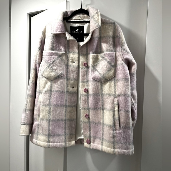 Hollister Jackets & Blazers - Hollister ASOS Plaid Shacket in Lavender Cream